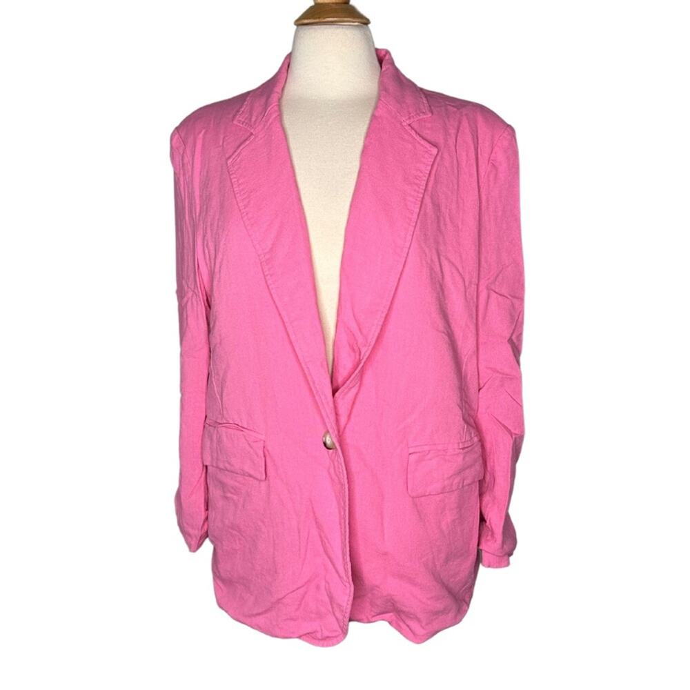 In Loom Barbie Pink Linen Blend Oversized Button Front Blazer Neon Comfy